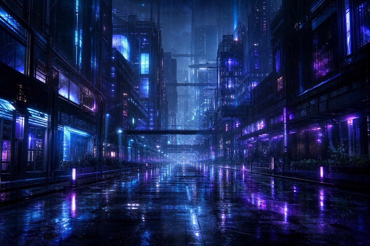 雨夜霓虹城市街道
