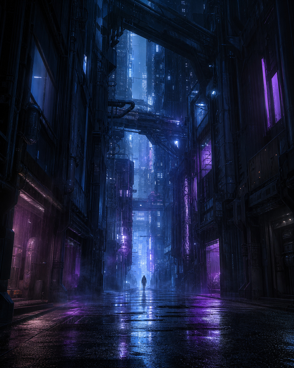 雨夜霓虹城市影像